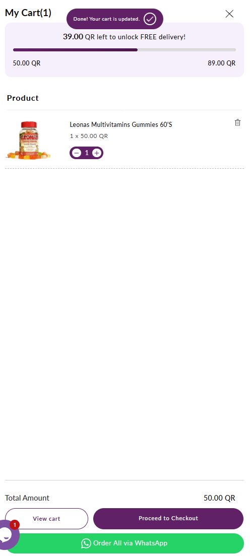 The new add-to-cart confirmation: a short message, and a cart drawer showing how much remains to unlock free delivery.