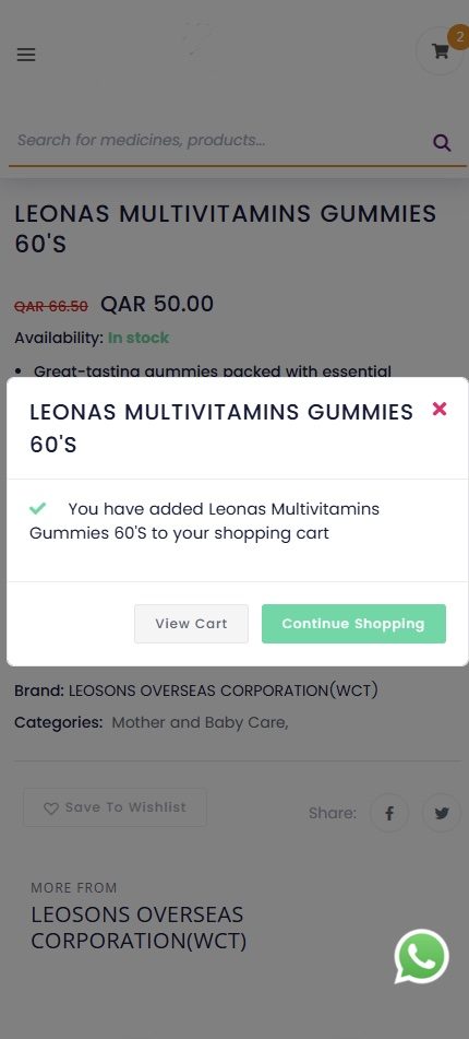 The old add-to-cart confirmation: a pop-up covering the page with View Cart and Continue Shopping buttons.
