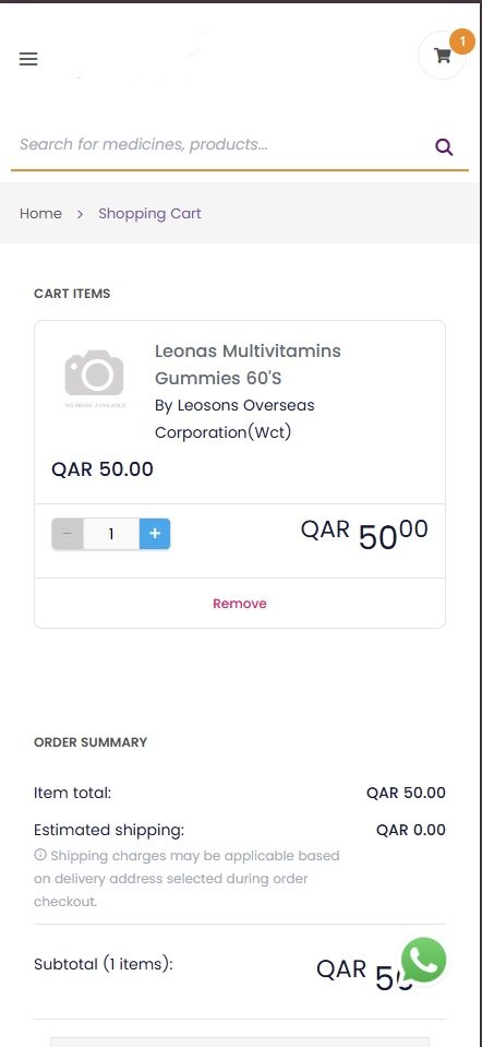 The old mobile cart: a missing product image, and estimated shipping shown as zero with a note that charges may apply.