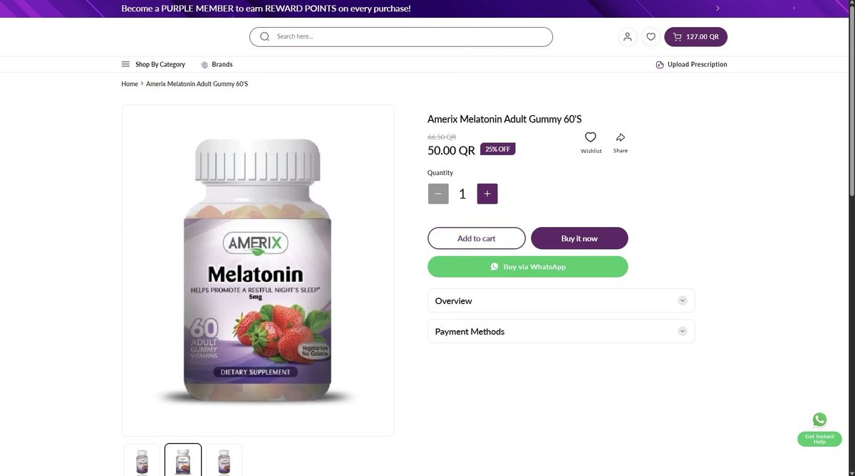 The new desktop product page: price, quantity and actions in one column, with product information organised into Overview and Payment Methods sections.