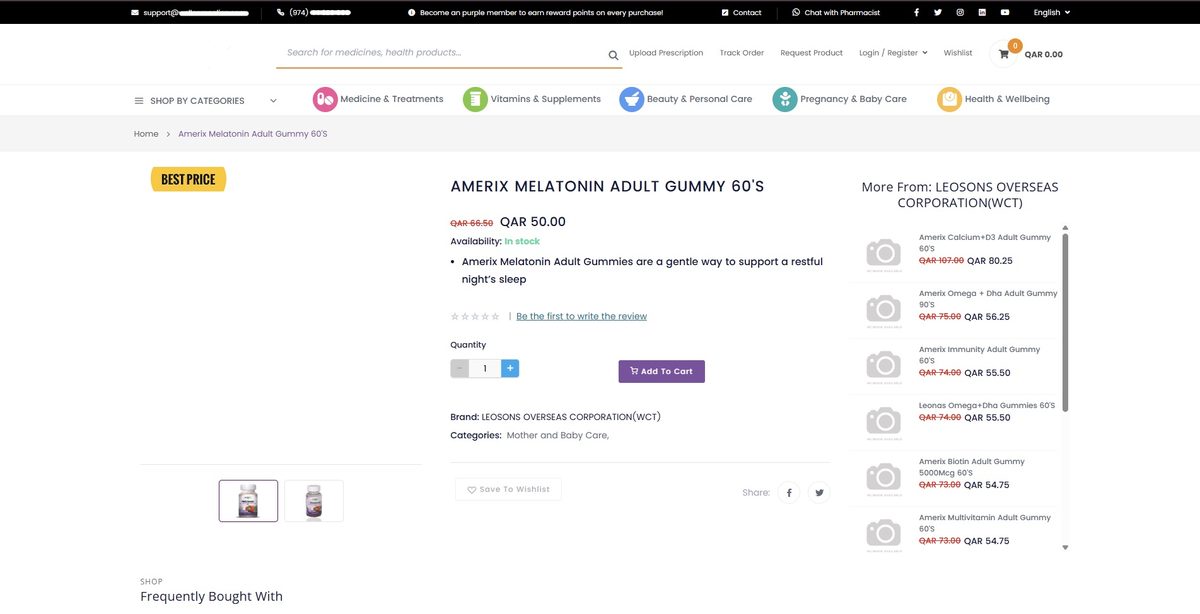 The old desktop product page: product details spread down the page, with a sidebar listing other products from the same brand.