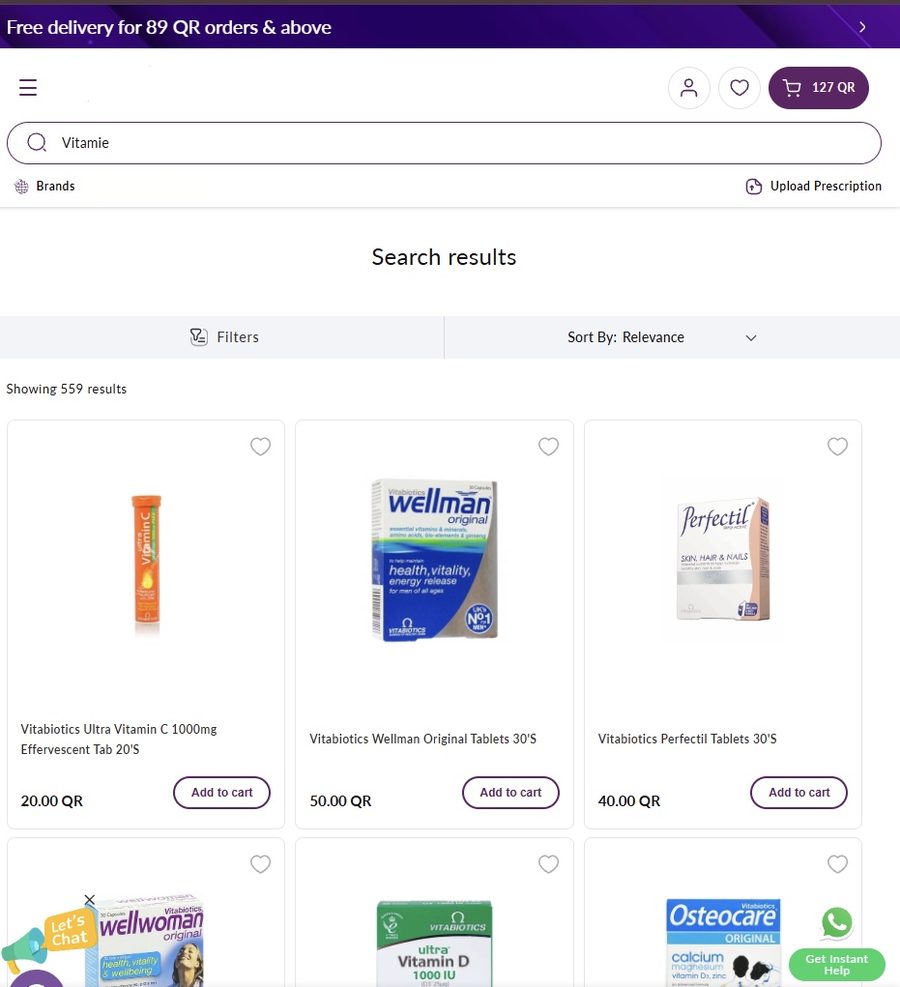 The new site's search for the same misspelled word: 559 matching products.