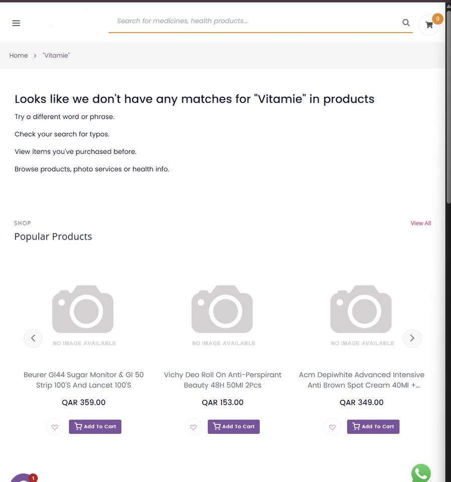 The old site's search for a misspelled word: a page saying there are no matches.